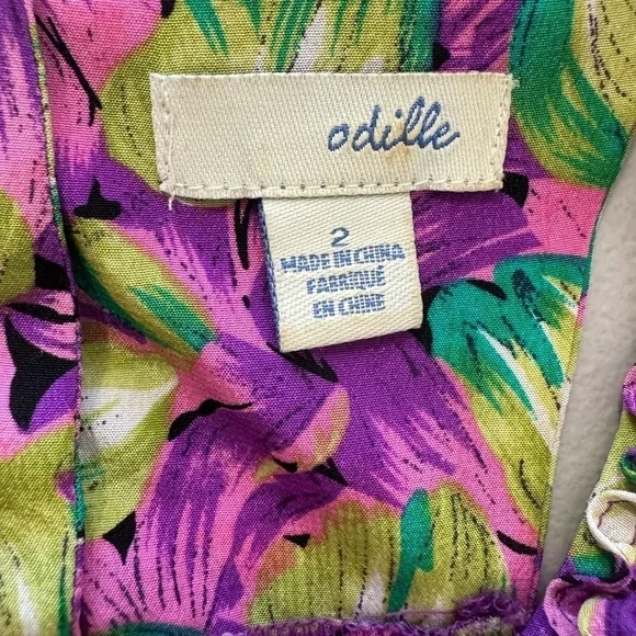 Odille Anthropologie 100% Silk Floral Ruffle Blouse Sleeveless Girly‎ Coquette - Picture 13 of 15